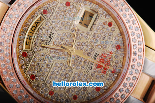 Rolex Day-Date Automatic Movement Rose Gold&Diamond Bezel with Diamonds Dial - Click Image to Close